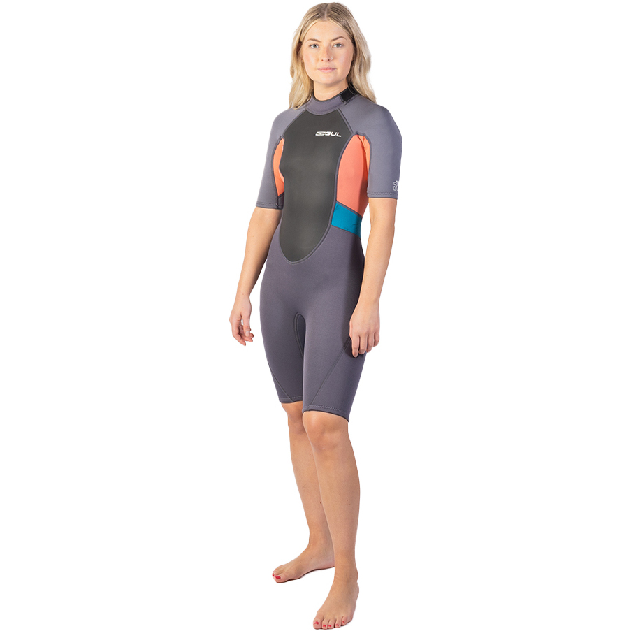 2025 Gul Womens Response 3/2mm Back Zip Shorty Wetsuit RE3318-C1 - Grey / Coral